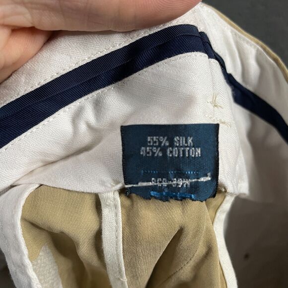 Vtg Polo Ralph Lauren Pants Mens 33x32 Beige Tan Straight Fit Silk Cotton Chino - Picture 4 of 13